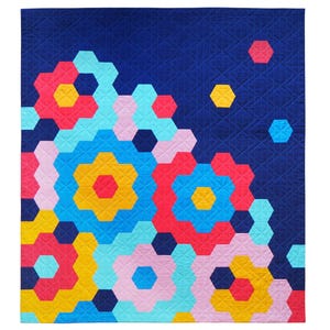 Pdf-quiltpatroon suikerzakje – moderne zeshoekige quilt in kussen-, plaid- en queensmaten