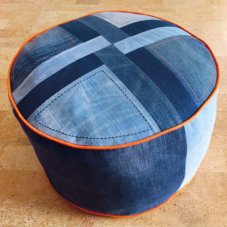 Put Your Feet up Pouffe Pattern PDF Download Denim Patchwork - Etsy