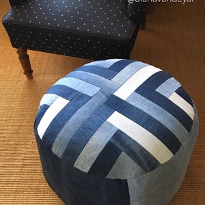 Put Your Feet Up pouffe pattern PDF download denim patchwork footstool pouf with top and trim options image 7