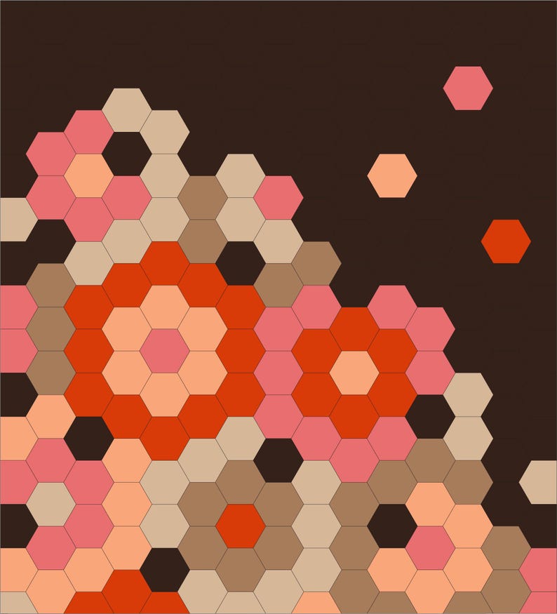 Patrón de colcha hexagonal Sugarbag en PDF en tamaños para cojín, manta y queen. imagen 13