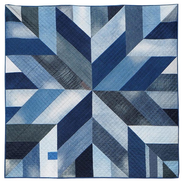 Blue Giant quilt pattern garment-style PDF download – bold star design with upcycled denim