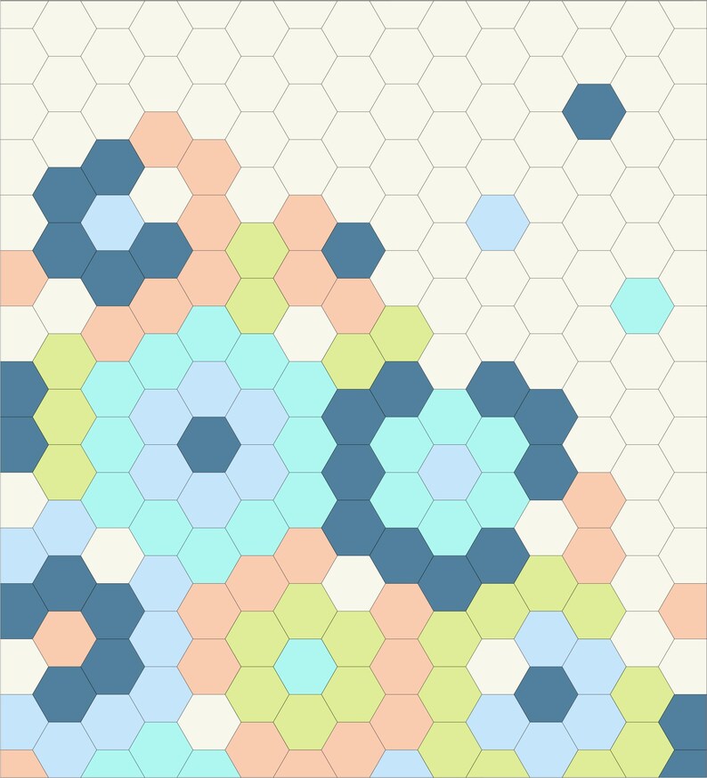 Patrón de colcha hexagonal Sugarbag en PDF en tamaños para cojín, manta y queen. imagen 14