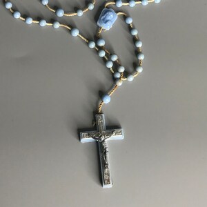 French vintage prayer beads religious pale blue color chaplet