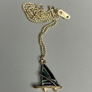 French vintage jewelry necklace with sail boat pendant