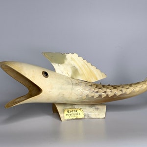 French vintage fish horn carved handmade decor nautical home decor curiosities unique decor collectible