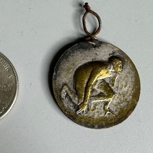 French vintage small medal pendant runner design 1930 medal silver color metal