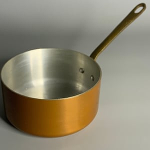 French vintage cooking pot copper and brass color handle made in France