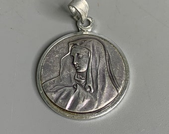 French vintage saint medal pendant necklace jewelry religious Virgin Mary made in Germany