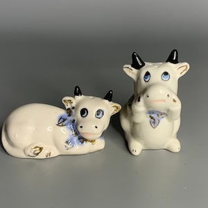 French vintage porcelain salt and pepper shakers cow design