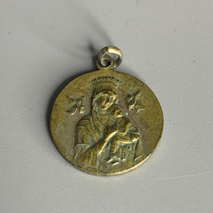 French vintage pendant religious jewelry a Sainte on one side and the other Jesus medal