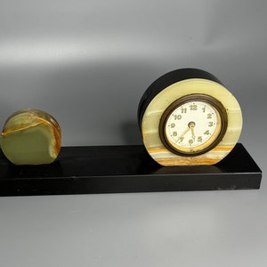 German Art Deco  onyx and marble clock and card holder or photo holder desk deco retro clock