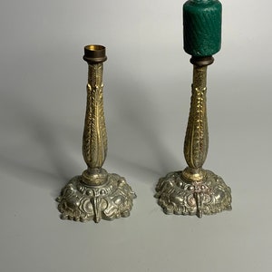 French antique set of 2 religious candlestick holders