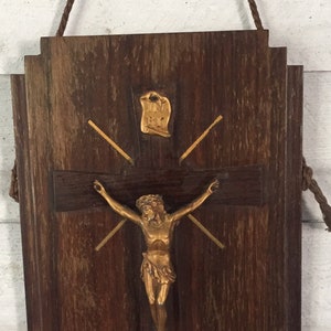 FRENCH vintage Crucifix wood Metal Christ Church Christianity Catholic Religious spirituality vintage church hanging cross antique cross