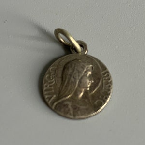 French vintage pendant jewelry Virgin Mary religious Lourdes medal