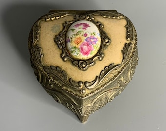 Japanese Vintage Metal Heart Shaped Knick Knack Jewelry Box