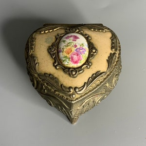Japanese Vintage Metal Heart Shaped Knick Knack Jewelry Box