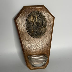 Französische antike LOURDES religiöse Rahmen Glas Stechpalme Wasserschale Souvenir Kirche katholische Jungfrau Maria St. Bernadette la Grotte Gebet benitier
