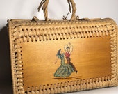 Spanish souvenir Basket weaver travel case rattan carrying basket corridor race and Spanish dancers design hippy bohemian style home decor