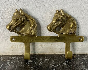 vintage brass coat/towel hanger horse head design 2 hooks bathroom deco kitchen deco