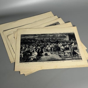 French vintage set of 5 black and white photos paper educational from 1954 showing life in the 1600&#39;s