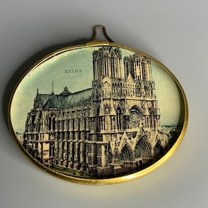 French vintage Reims souvenir wall hanging decoration Cathedral