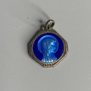 Lourdes vintage pendant jewelry religious Virgin Mary the Cave enamel medal