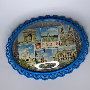 French vintage Paris souvenir monuments bombed glass plastic frame Eiffel Tower Arc of Triumph Opera Notre Dame de Paris Sacre Coeur