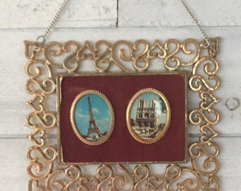 french vintage Famed Paris pictures Eiffel Tower Notre Dame souvenir collectible mi-century hanging small frame photo