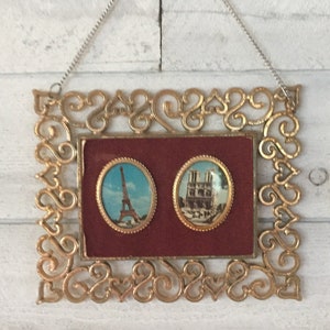 french vintage Famed Paris pictures Eiffel Tower Notre Dame souvenir collectible mi-century hanging small frame photo