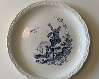 french vintage plate blue BP home decor windmill scenery pottery ceramic decorative plate curios cabinet decor Holland souvenir