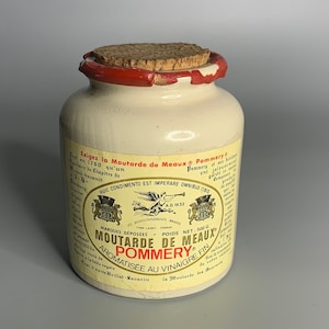 French vintage ceramic pottery mustard jar container kitchenware