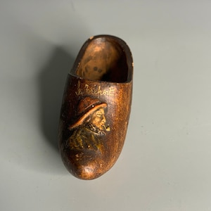French vintage wood small clog shoe Le Treport souvenir beach resort nautical decor