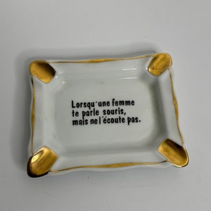 Cenicero de porcelana vintage francés Cita francesa para mujer Adornos dorados