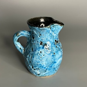 French vintage ceramic pottery vase blue color decoration