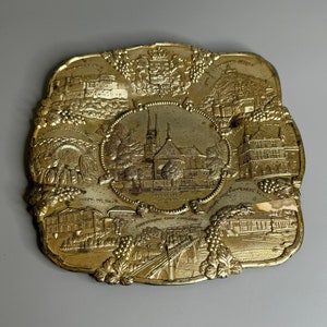 vintage decorative metal plate Luxembourg Cathedral and others spots souvenir