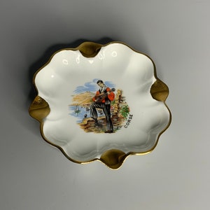 French vintage porcelain ashtray Corse souvenir gold trim