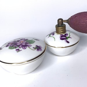Bavarian Germany ROYAL Set Parfüm Zerstäuber und kleine Schale Pulver Blumenmuster Porzellan Waschtisch Set