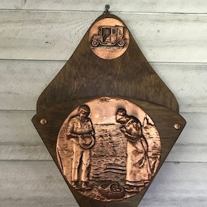 Porta cartas de madera vintage francés colgar o colocar en muebles diseño de cobre paisaje religioso ANGELUS PRAYER decoración de la cocina iglesia católica