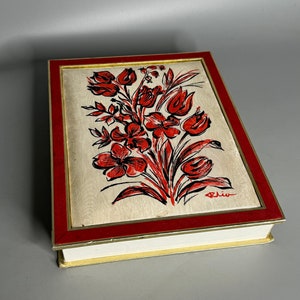 Französische Vintage leere Pappschachtel Blumentulpen Design war eine Schokoladenschachtel