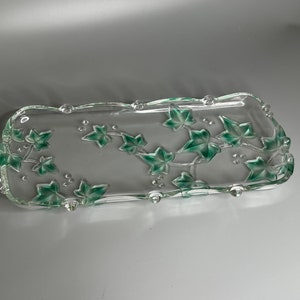 Vintage glass serving tray dish leaf design rectangular great design