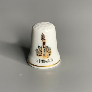 French vintage ceramic porcelain thimble sewing tool  Le Beffroi Lille souvenir