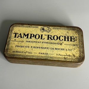 French medicine vintage tin can knick knack box Tampol Roche pharmaceutical