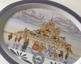 french vintage tray Mont St Michel advertising french cookies serving tray modern tray mi-century bar tray kitchen souvenir Normandy