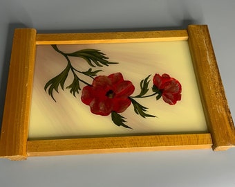 French vintage wooden carrying tray flower design serving tray