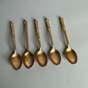 vintage rose gold color set of 5 small coffee spoons silverware