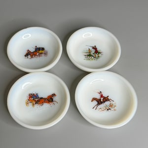 Conjunto de 4 porta-copos de cerâmica leitosa vintage com design de cavalos Biscotteria Clement