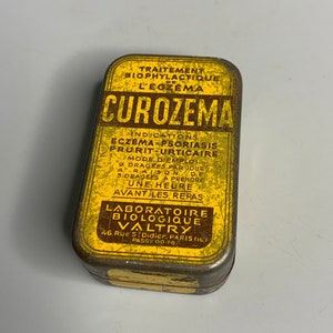 French vintage tin can box Curozema medicine itching skin empty metal box pharmaceutical