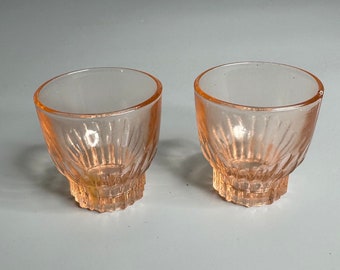 French vintage set of 2 liquor or shot glasses rose tinted barware from 1950&#39;s