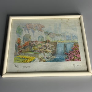 Cascata cornice vintage acquarello italiano firmata da M Marten