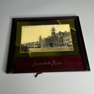 Belgium Antique wooden picture frame Mons souvenir  broken glass